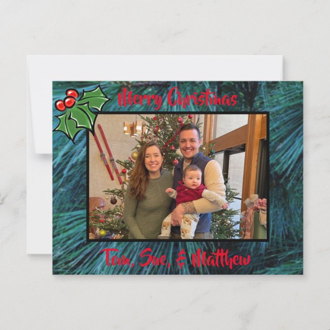 Tarjeta Pequeña Navidades festivos hojas clásicas y huecas de pino (Anverso)