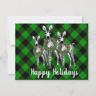 Tarjeta Pequeña Navidades festivos Zebras, flores de Navidad, mant