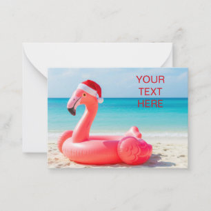 Tarjeta Pequeña Navidades flamingo con sombrero santa