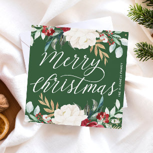 Tarjeta Pequeña Navidades florales clásicos de vacaciones verdes