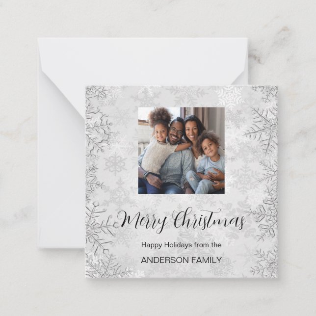 Tarjeta Pequeña Navidades foto moderna de nieve de invierno platea (Anverso)