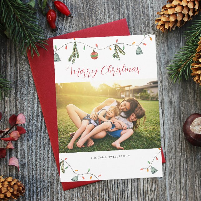 Tarjeta Pequeña Navidades fotográficos familiares modernos guión d (Christmas Rustic Nature Family Photo Greetings Card)