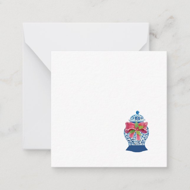 Tarjeta Pequeña Navidades Ginger Jar Chinoiserie Azul y Blanco (Anverso)