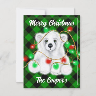 Tarjeta Pequeña Navidades lindo oso polar cachorro, cachorro de os