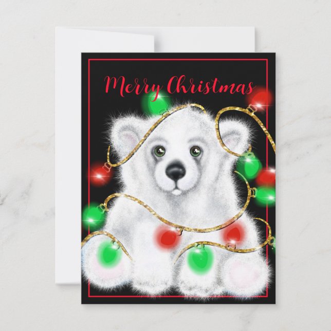 Tarjeta Pequeña Navidades lindo oso polar cachorro, cachorro de os (Anverso)