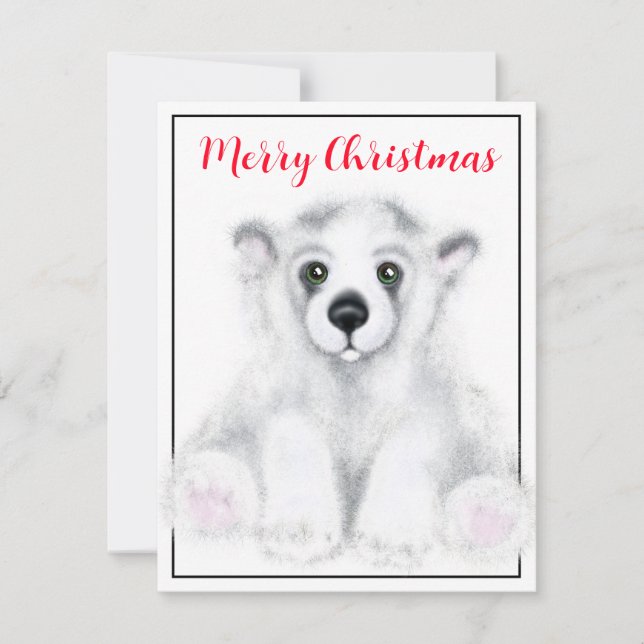 Tarjeta Pequeña Navidades lindo oso polar cachorro, cachorro de os (Anverso)