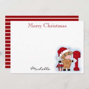 Tarjeta Pequeña Navidades Monogramas Holiday Cute Cow Personalizad