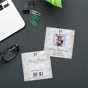 Tarjeta Pequeña Navidades negocio de fotos de nieve plata QR Faceb