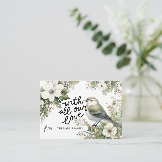 Tarjeta Pequeña Navidades personalizados Flores y Aves con todo nu (Anverso de pie)
