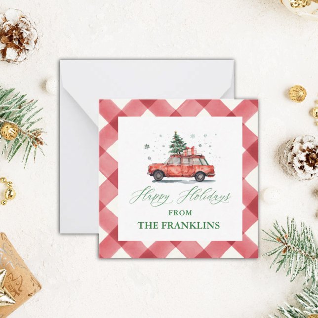 Tarjeta Pequeña Navidades personalizados Red Car con gabinete de á (Subido por el creador)