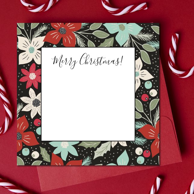 Tarjeta Pequeña Navidades pintados a mano Poinsettia Red White Aqu (Subido por el creador)