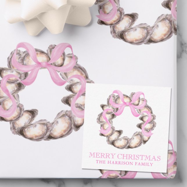 Tarjeta Pequeña Navidades Preppy Coastal Oyster Bow Wreath (Subido por el creador)