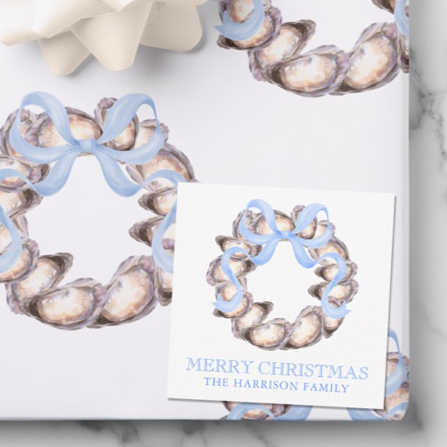 Tarjeta Pequeña Navidades Preppy Coastal Oyster Bow Wreath (Subido por el creador)