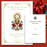 Tarjeta Pequeña Navidades Recordatorio de intenciones de masas cat<br><div class="desc">Envíe un sincero regalo de oración y recuerdo esta temporada de Navidades con esta hermosa tarjeta de ofrenda masiva católica. Con una impresionante imagen de un cáliz dorado y anfitrión, los símbolos centrales de la Eucaristía Santa, rodeada de vibrantes poinsettias rojas, esta carta captura el espíritu de los Navidades y...</div>