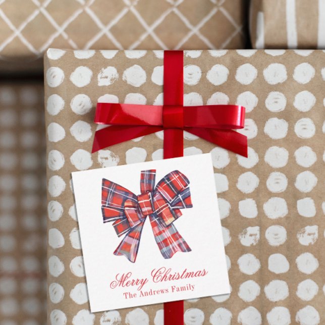 Tarjeta Pequeña Navidades Red Tartan Plaid Bow Enclosure (Subido por el creador)