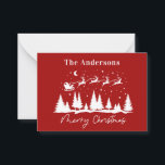 Tarjeta Pequeña Navidades santa y trineo de renos<br><div class="desc">diseño tradicional de santa y trineo de renos</div>