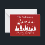 Tarjeta Pequeña Navidades santa y trineo de renos<br><div class="desc">diseño tradicional de santa y trineo de renos</div>