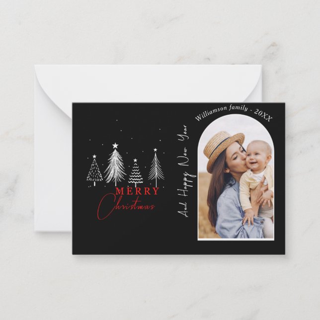 Tarjeta Pequeña Navidades simples y elegantes Mini foto de la fami (Anverso)