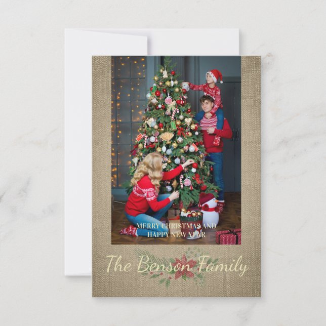 Tarjeta Pequeña Navidades Textil de la familia de fotos Poinsettia (Anverso)
