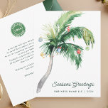 Tarjeta Pequeña Navidades Tropical Palm Tree con el logotipo de su<br><div class="desc">Una moderna y elegante tarjeta de felicitación plana de vacaciones con tipografía de escritura moderna y manuscrita con un Palm Tree decorado. Personalizar fácilmente esta tarjeta haciendo clic en el botón "Personalizar". Ya sea que exprese gratitud, extienda sus mejores deseos o simplemente comparta el espíritu de la temporada, nuestra tarjeta...</div>
