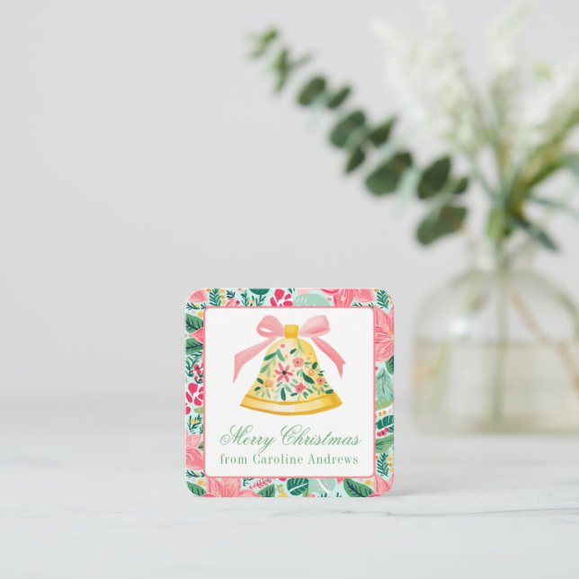 Tarjeta Pequeña Navidades verdes y rosados adormidera gabinete de  (Anverso de pie)