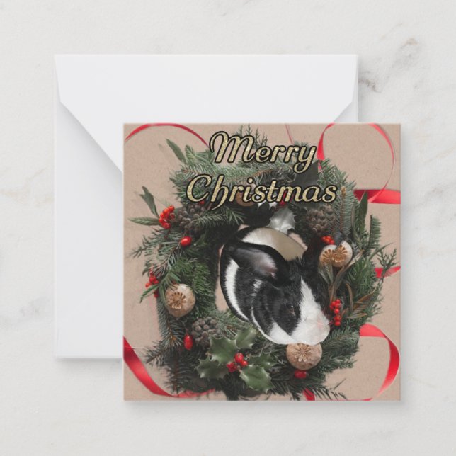 Tarjeta Pequeña Navidades Wreath Bunny (Anverso)