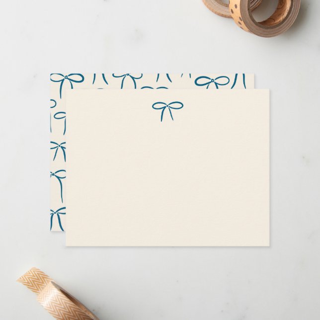 Tarjeta Pequeña Navy and Cream Simple Bow Personal Stationery (Anverso/Reverso In Situ)