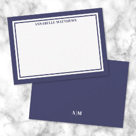 Tarjeta Pequeña Navy Blue Border Minimalist Name Monogram