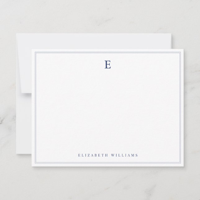 Tarjeta Pequeña Navy Blue Double Border Simple Elegant Monogram  (Anverso)