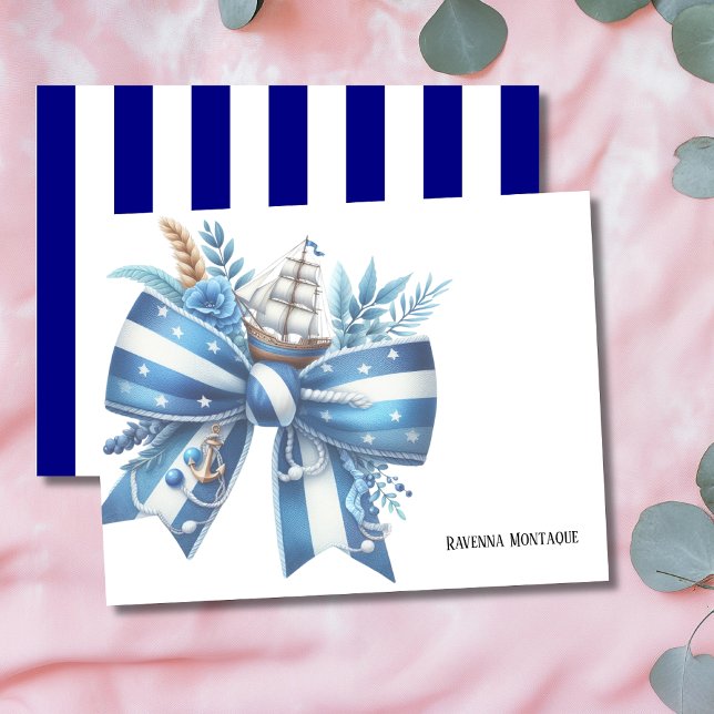 Tarjeta Pequeña Navy Blue Elegant Big Bow Thank You Note Card (Subido por el creador)