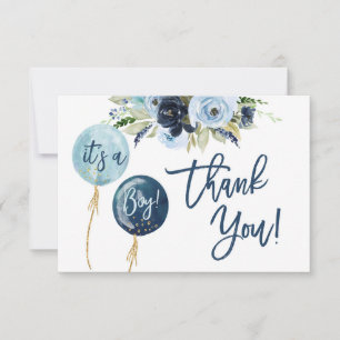 Tarjeta Pequeña Navy Blue globos baby ducha gracias