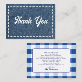 Tarjeta Pequeña Navy Blue Jean Baby Boy Baby Shower Thank You