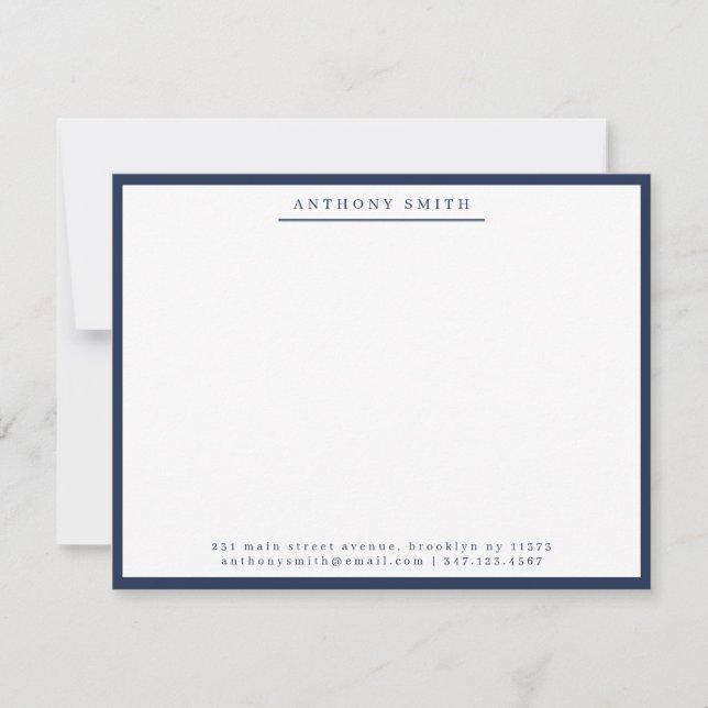 Tarjeta Pequeña Navy Blue Línea Simple Moderno Profesional Negocio (Anverso)