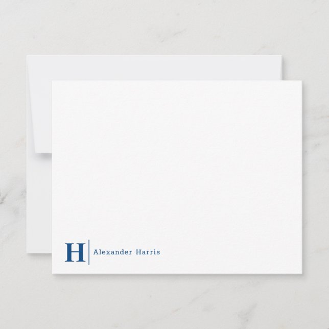 Tarjeta Pequeña Navy Blue Monogram Line Modern Simple Business (Anverso)