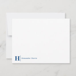 Tarjeta Pequeña Navy Blue Monogram Line Modern Simple Business
