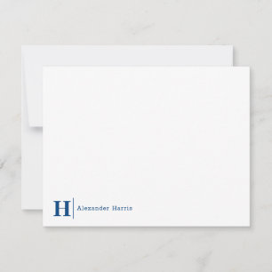 Tarjeta Pequeña Navy Blue Monogram Line Modern Simple Business