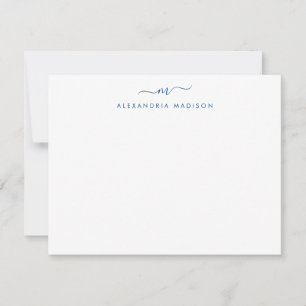 Tarjeta Pequeña Navy Blue Script Monograma Modern Swash Stationery