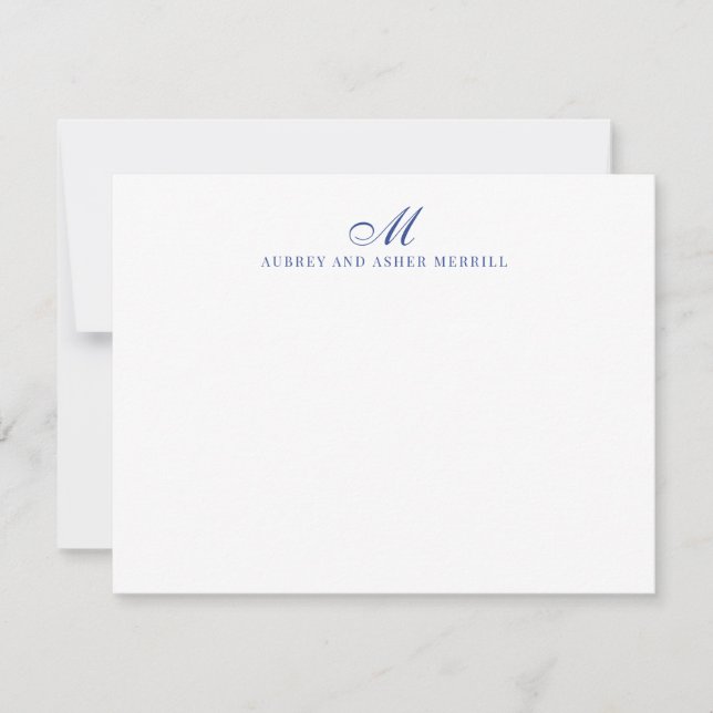 Tarjeta Pequeña Navy Blue Script Monograma Moderno Stationery (Anverso)