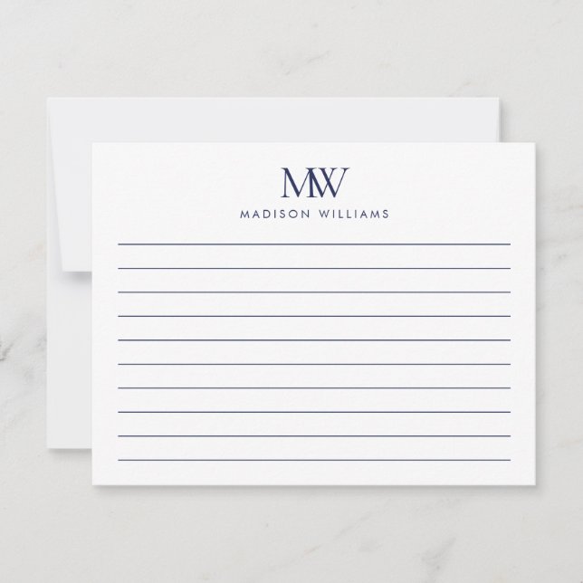 Tarjeta Pequeña Navy Blue Simple Elegant Modern Monogram (Anverso)