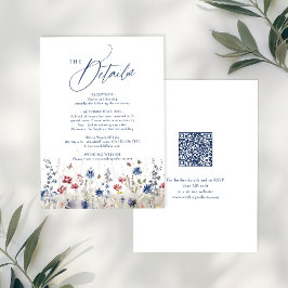 Tarjeta Pequeña Navy Blue Wildflower Rustic QR code Details