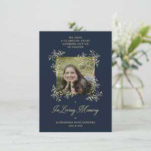 Tarjeta Pequeña Navy Hand Lettered Chic Flourish Funeral Memorial