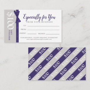 Tarjeta Pequeña Negocio gris morado oscuro $100 vale de regalo