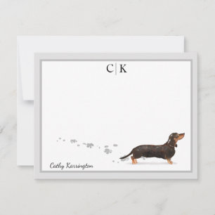 Tarjeta Pequeña Negro Dachshund Gray Border Monograma Tu Nombre
