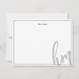 Tarjeta Pequeña Negro Grande Monograma Iniciales Boda Sencillo