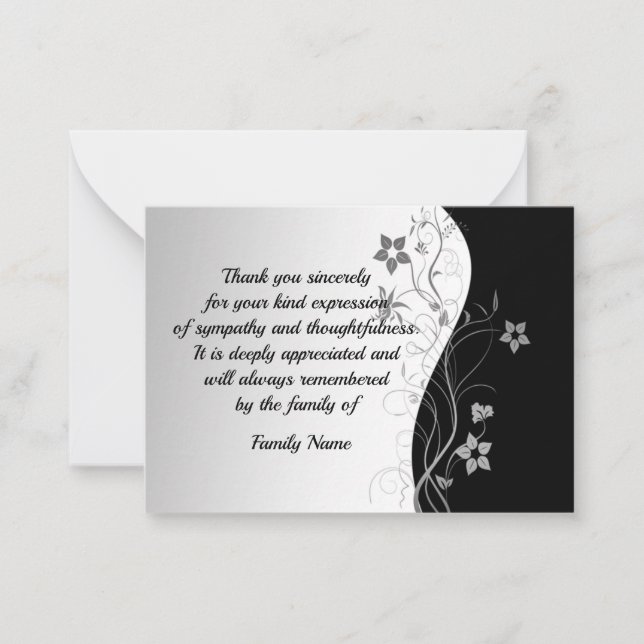 Tarjeta Pequeña Negro Y Blanco Después Del Funeral Gracias Cartas (Anverso)