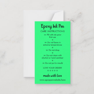 Tarjeta Pequeña Neon Green Care Instructions for Epoxy Pen