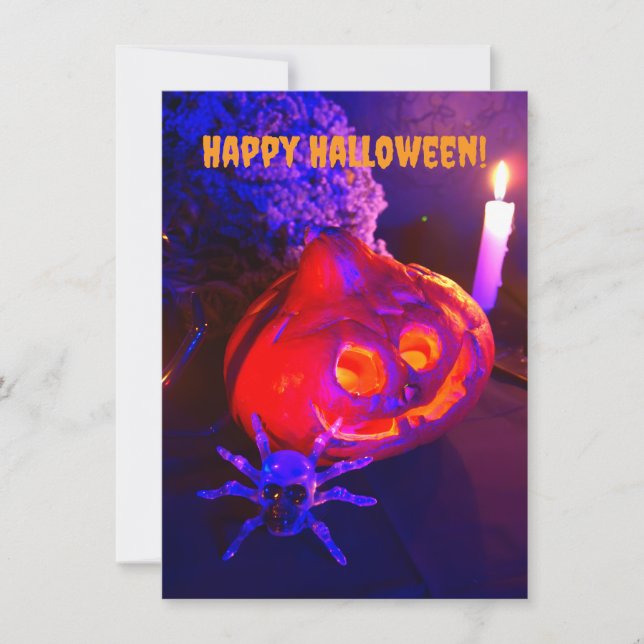 Tarjeta Pequeña Neon Halloween pumpkins (Anverso)