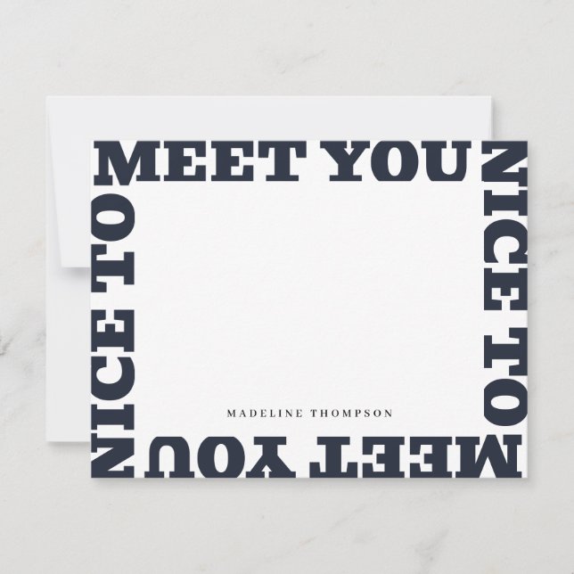 Tarjeta Pequeña Nice To Meet You | Navy Blue Modern Name  (Anverso)