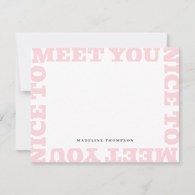 Tarjeta Pequeña Nice To Meet You | Pink Modern Name  (Anverso)