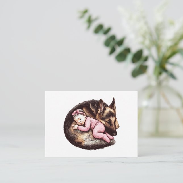 Tarjeta Pequeña Niña bebé y pastor alemán (Anverso de pie)